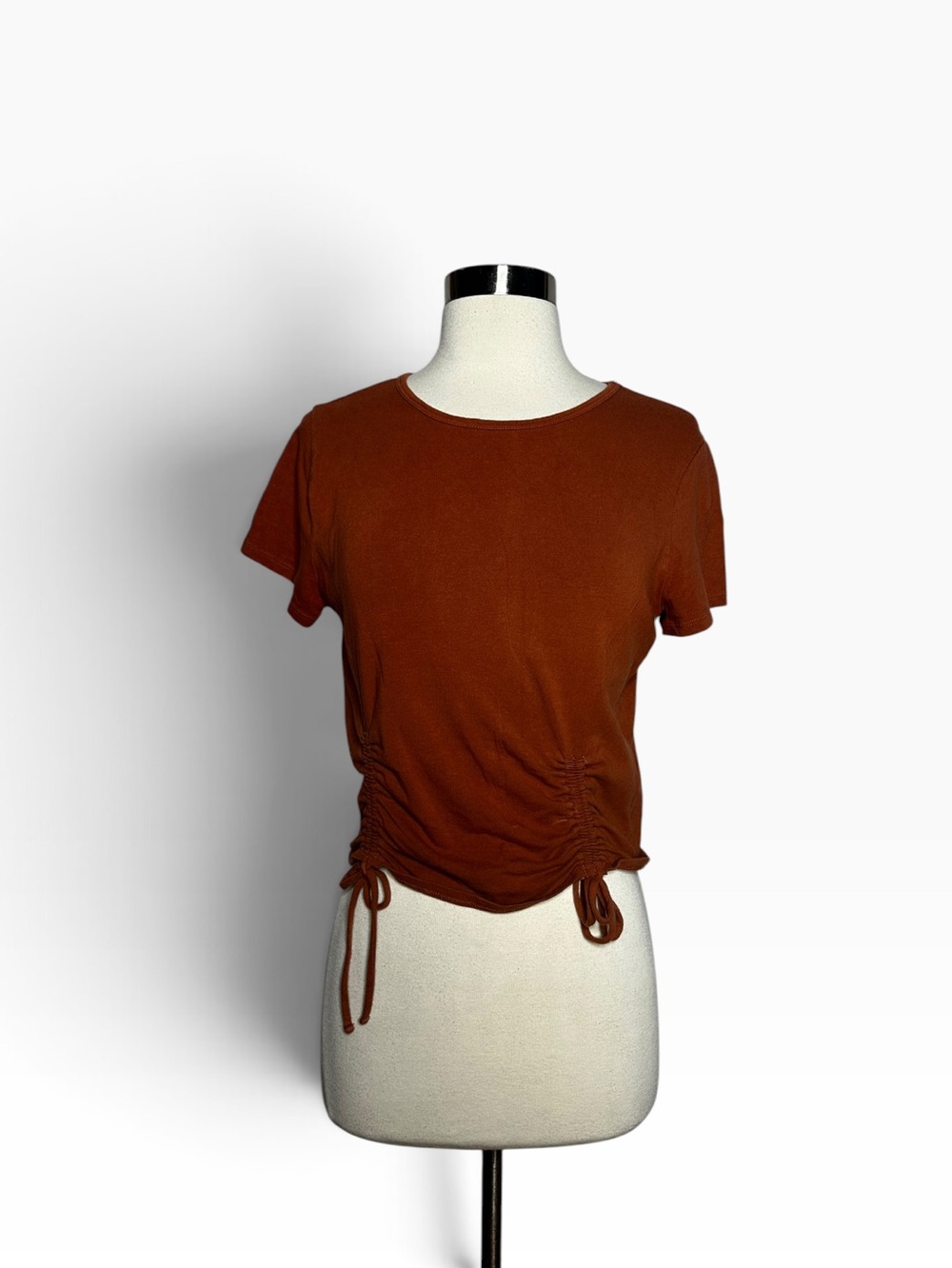 Hollister Brown Cinch Ruched Side Drawstring Baby Tee Crop Top Size L